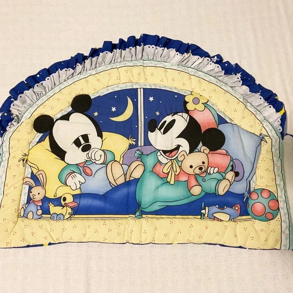 Vintage Mickey Mouse Minnie Crib Quilt Comforter Blanket and  Headboard Cover - Picture 15 of 16